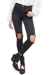 FREE PEOPLE HIGH RISE BUSTED KNEE SKINNY JEANS,OB583769