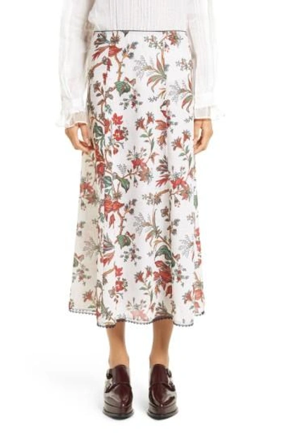 Mcq By Alexander Mcqueen Lace-trimmed Floral-print Chiffon Midi Skirt In Off White