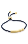 Monica Vinader Engravable Linear Bar Friendship Bracelet In Gold/ Navy Blue
