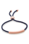Monica Vinader Engravable Linear Friendship Bracelet In Rose Gold/ Navy Blue