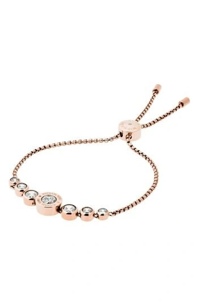 Michael Kors Logo Rose-golden Crystal Slider Bracelet In Copper