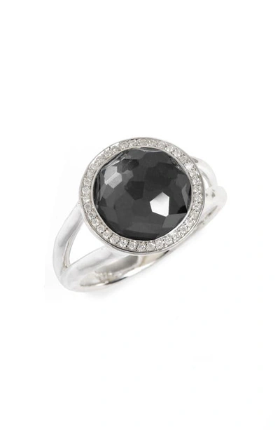 Ippolita Stella Ring In Hematite Doublet With Diamonds In Sterling Silver In Silver/ Hematite