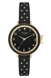 Kate Spade Park Row Silicone Strap Watch, 34mm In Black/ Gold