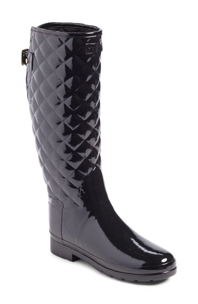Hunter Original Refined High Gloss Quilted Waterproof Rain Boot In Black