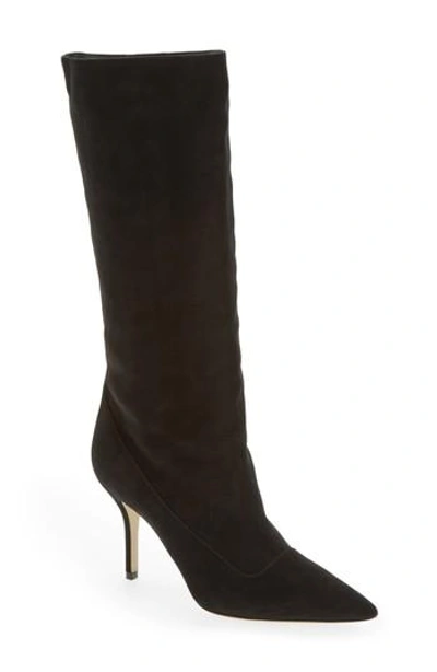 Paul Andrew Ciondolare Scrunched Suede Boots In Black