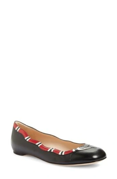 Gucci Yoko Snake Leather Ballet Flats In Black/red