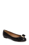 Ferragamo Varina Bow-embellished Patent-leather Ballet Flats In Black Leather