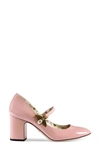Gucci Patent Leather Mid-heel Pump With Bee In Pink Leather