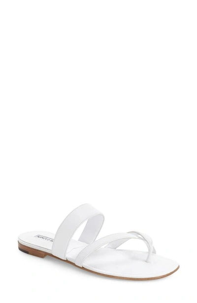 Manolo Blahnik Susa Leather Thong Sandals In White