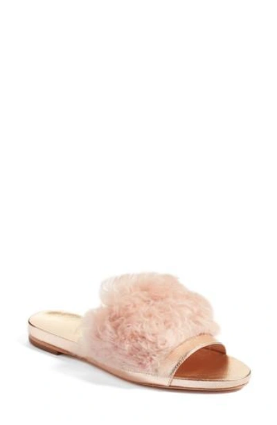 Loeffler Randall Metallic Textured-leather And Shearling Slides In Pale Pink