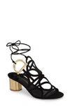 FERRAGAMO VINCI LACE-UP BLOCK HEEL SANDAL,0672605