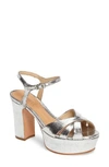 Schutz Women's Keefa Crackled Leather High Heel Platform Sandals In Prata