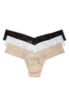 Hanky Panky Supima Cotton Low Rise Thong 3-pack In Black/ White/ Chai