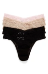Hanky Panky 5-pack Low Rise Thong In Black/ Chai/ Bliss Pink