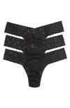 Hanky Panky 3 Pack Signature Lace Low Rise Thong In Black/white/nude