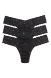 Hanky Panky 3 Pack Signature Lace Low Rise Thong In Black