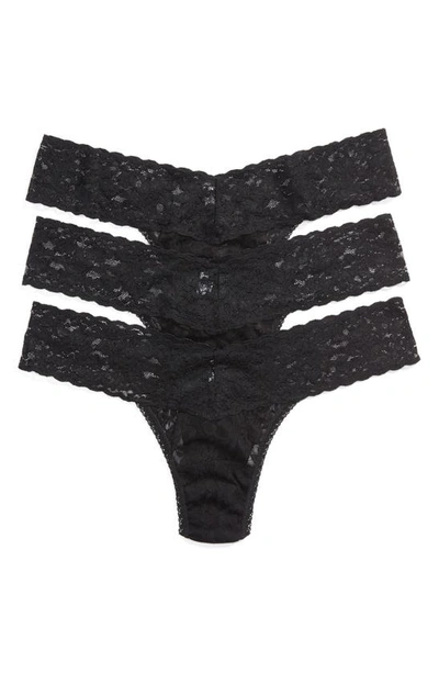 Hanky Panky 3 Pack Signature Lace Low Rise Thong In Black