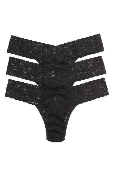 Hanky Panky 3 Pack Signature Lace Low Rise Thong In Black/white/nude