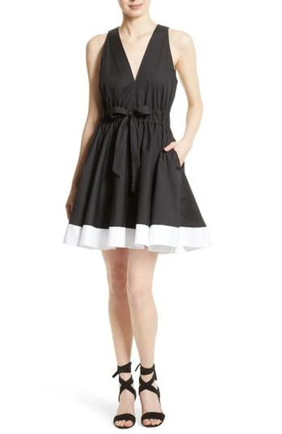 Milly Lola Sleeveless Colorblocked Poplin Dress, Black/white In Black/ White