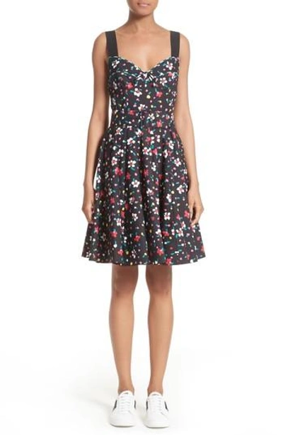 Marc Jacobs Painted Flowers Fitted Sleeveless Minidress, Black In Black Multi