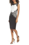 TADASHI SHOJI FEATHER APPLIQUE SHEATH DRESS,ARH15135MP