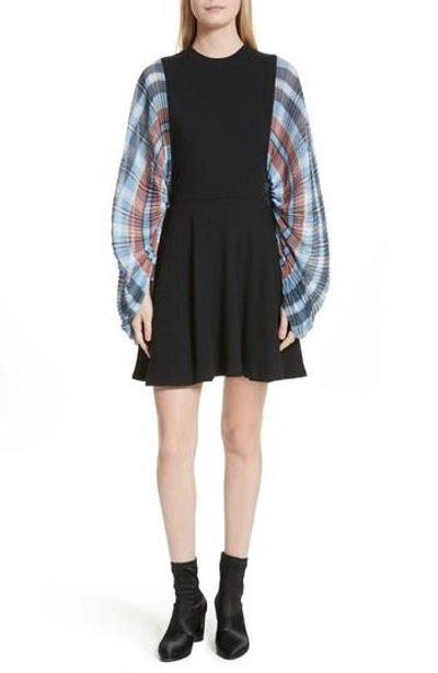 Opening Ceremony Fit-and-flare Plaid-sleeve Mini Dress In Black