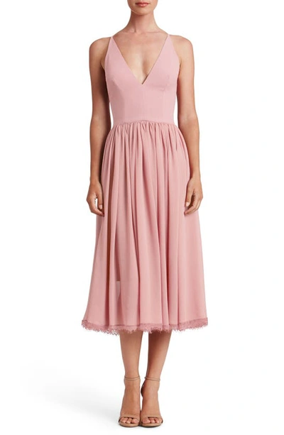 Dress The Population Alicia Mixed Media Midi Dress In Blush