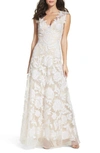 TADASHI SHOJI LACE A-LINE GOWN,ATI17370LBR