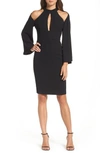 BARDOT DRAPE SLEEVE CUTOUT SHEATH DRESS,39427DB