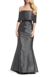 VINCE CAMUTO RUCHED METALLIC KNIT OFF THE SHOULDER GOWN,VC7M4560