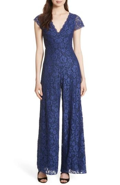 Alice And Olivia Mariam V-neck Wide-leg Lace Jumpsuit In Sapphire