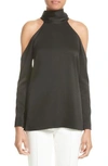 Galvan Tie-neck Cut-out Shoulder Satin Top In Black