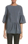 Stella Mccartney Windsor Print Silk Ruffle Blouse In Black