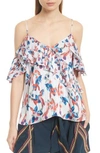 TANYA TAYLOR CHIARA FLORAL IKAT COLD SHOULDER SILK TOP,P171T201IS