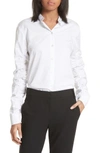 Tibi Shirred Satin Poplin Top In White
