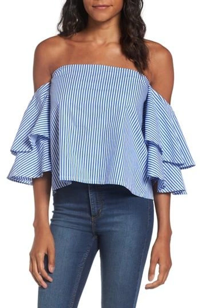 Faithfull The Brand House Off The Shoulder Top In Louvre Stripe Vintage Blue