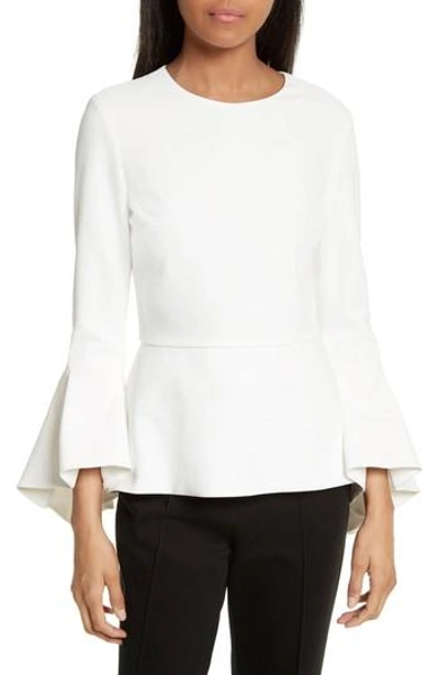 Alice And Olivia Alice + Olivia Ruby Trumpet-sleeve Peplum Blouse In Off White