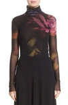 FUZZI FLORAL PRINT TULLE TURTLENECK TOP,F71669-10056