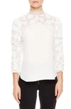 SANDRO RUCHED SLEEVE LACE BLOUSE,E11068H