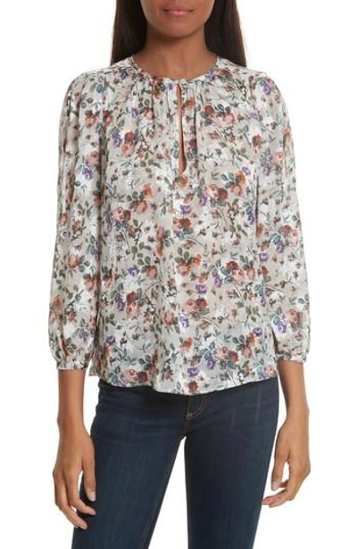 Rebecca Taylor Long-sleeve Floral-print Silk Top In Cream Combo