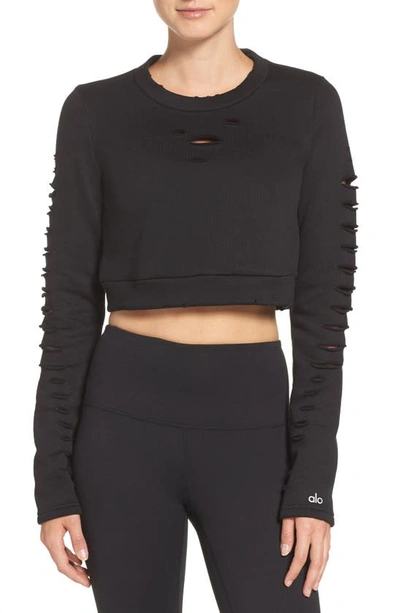 Alo Yoga Ripped Warrior Long Sleeve Top In Black