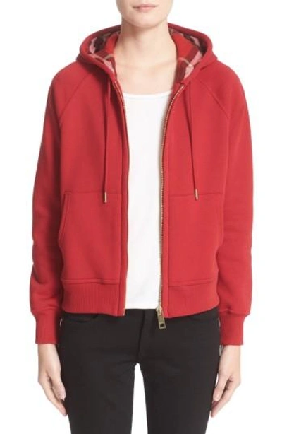 Burberry Women's Parade Red Checked Zip-up Cotton-blend Hoody