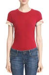 Burberry Check Cuff Stretch Cotton T-shirt In Lacquer Red
