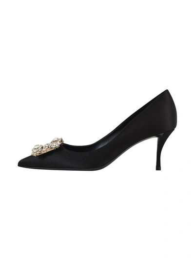 Roger Vivier Embellished Satin Pumps In Black