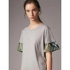 BURBERRY Flared-sleeve Check Detail Cotton T-shirt,40557551
