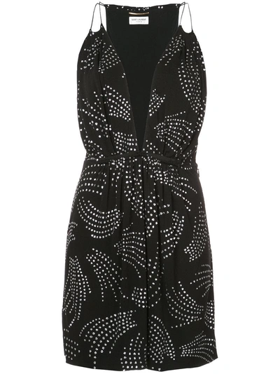 Saint Laurent Printed Sleeveless Plunge Dress In Black