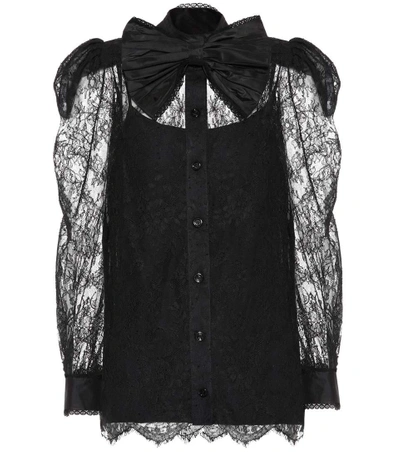 Gucci Pussy-bow Chantilly Lace Blouse In Nero