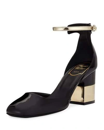 Roger Vivier Mary Jane Podium Square In Patent Leather In Black