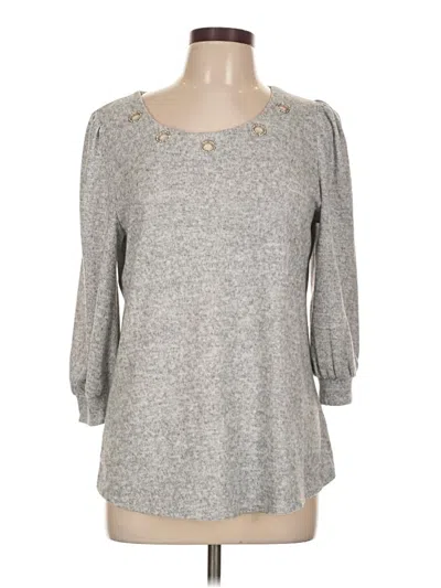 Pre-owned 89th & Madison 3/4 Sleeve Top Gray Keyhole Neckline Tops