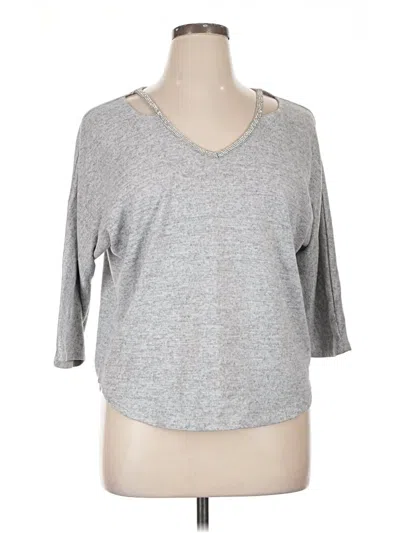 Pre-owned 89th & Madison 3/4 Sleeve Top Gray Keyhole Neckline Tops